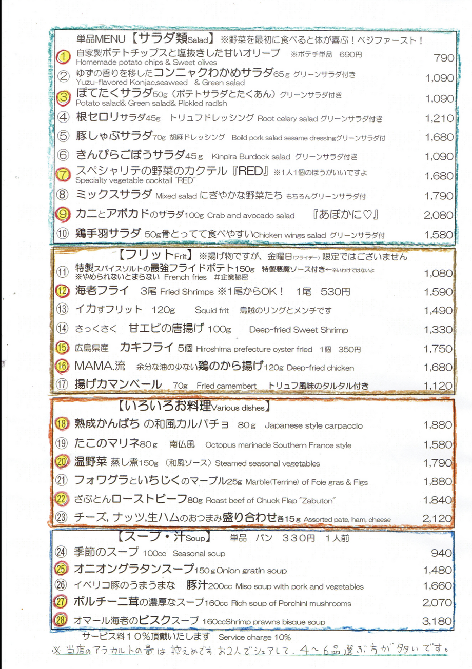 単品（テイクアウト）メニュー　その１（690円～）