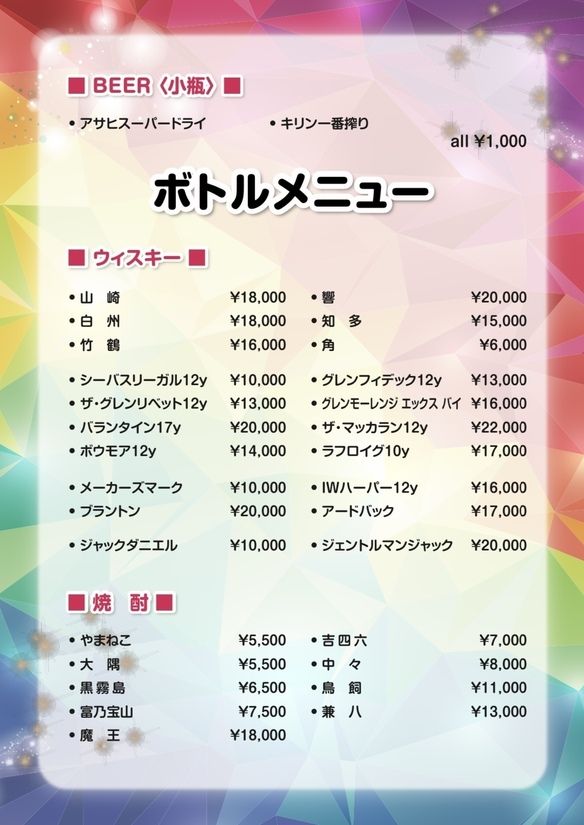 ボトルメニュー