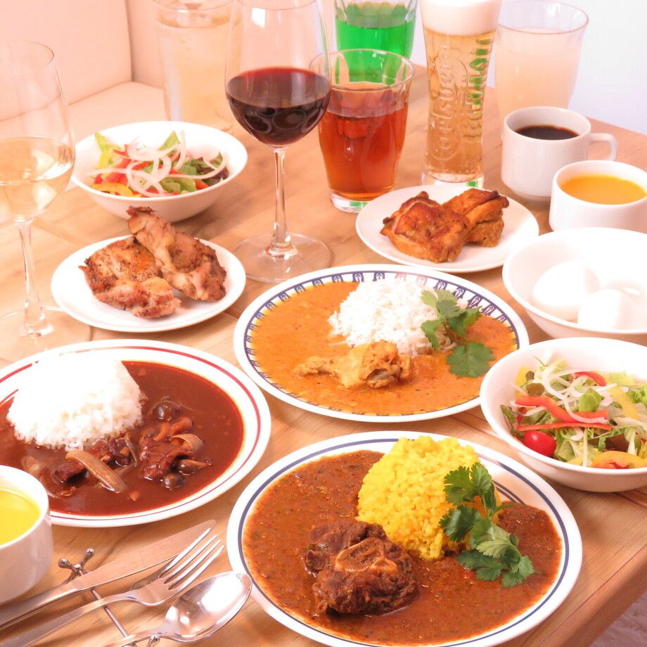 【Bコース】スパイスカレー食べ放題＋アルコール飲み放題  60分