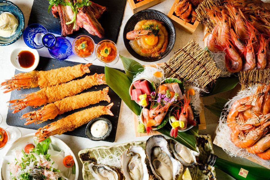 ◆【松コース】-8品16種-贅沢ラムチョップや海老、生牡蠣を堪能できるコース♪飲み放題付♫