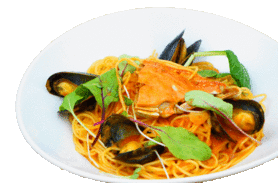 渡り蟹とムール貝のパスタ・トマトクリームソース