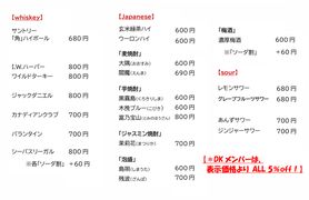 アルコールメニュー