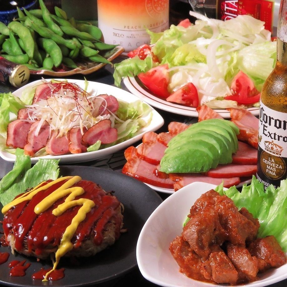 4000円（お1人様・税込）3時間飲み放題でごゆっくり！腹いっぱい！1998年創業！「王道の鉄板焼き」コース ☆ 3時間飲み放題付き