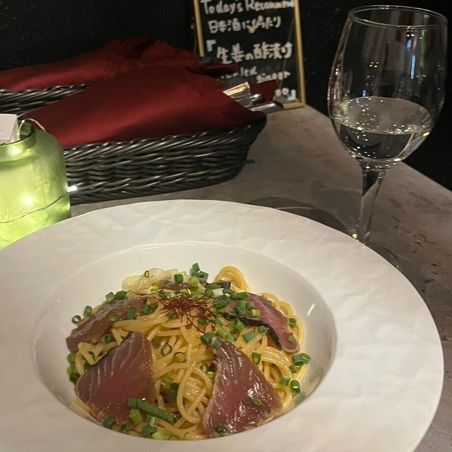 かつおとねぎのペペロンチーノ