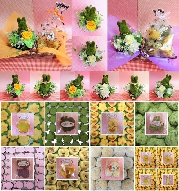 モスのうさぎがちょこんとのった薔薇のプリザーブドフラワーアレンジと野菜や果物を使った焼き菓子のセット♪(*^▽^*)