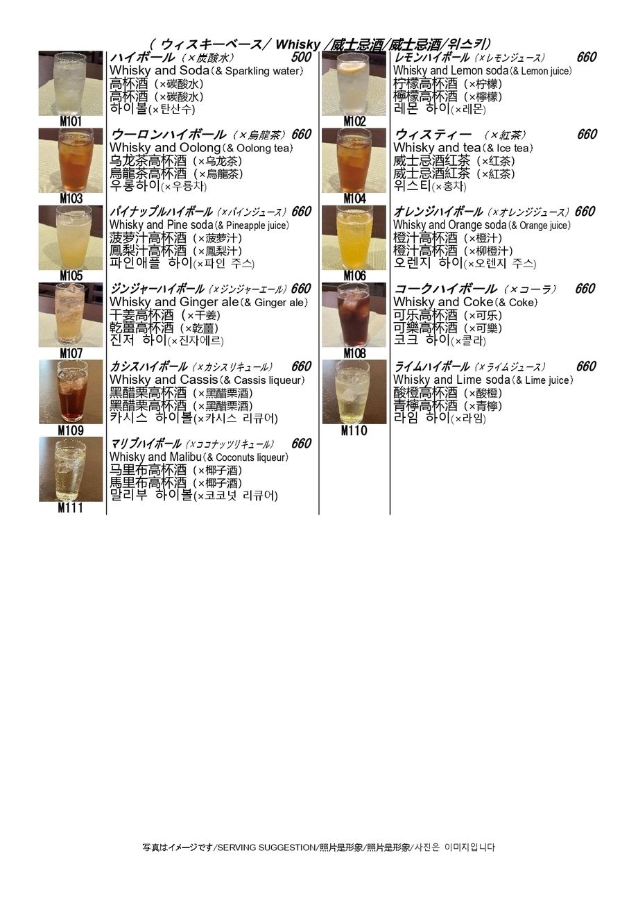 カクテル（ウィスキーベース）（660円（ハイボールは500円））