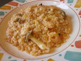 小エビとキノコのトマトリゾット