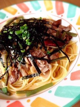 豚肉と山菜の和風スパゲッティ