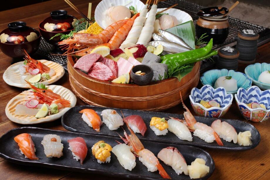 囲炉裏と寿司コース