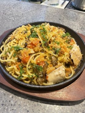 焼きサバとキノコのパスタ