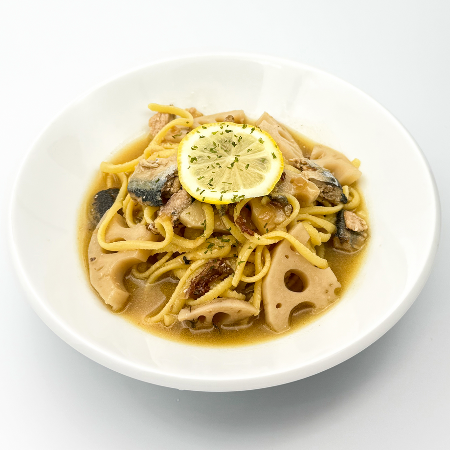 【選べるパスタセット】秋刀魚のラグーと加賀蓮根のレモンペペロンチーノ　サラダ付き