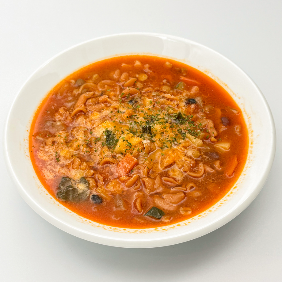 【選べるパスタセット】1日分の野菜が取れる１５品目ミネストローネ　サラダ・ドリンク付き