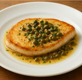 メカジキのソテー　ケーパーとガーリックのソース