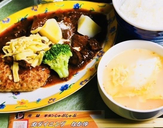 自家製牛タンシチューハンバーグセット
