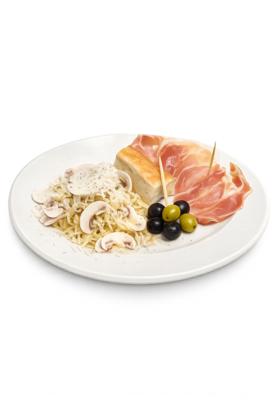 自家製サルシッチャのカルボナーラ（ハーフサイズ）×白ワイン×ハモンセラーノ×フォカッチャ