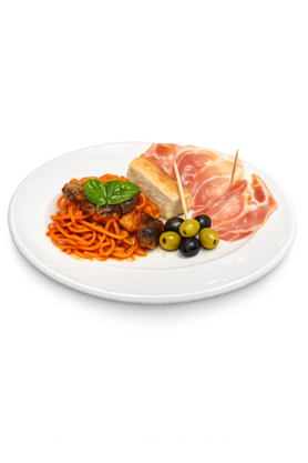 イタリア産トマトと茄子のスパイスポモドーロ（ハーフサイズ）×赤ワイン×ハモンセラーノ×フォカッチャ