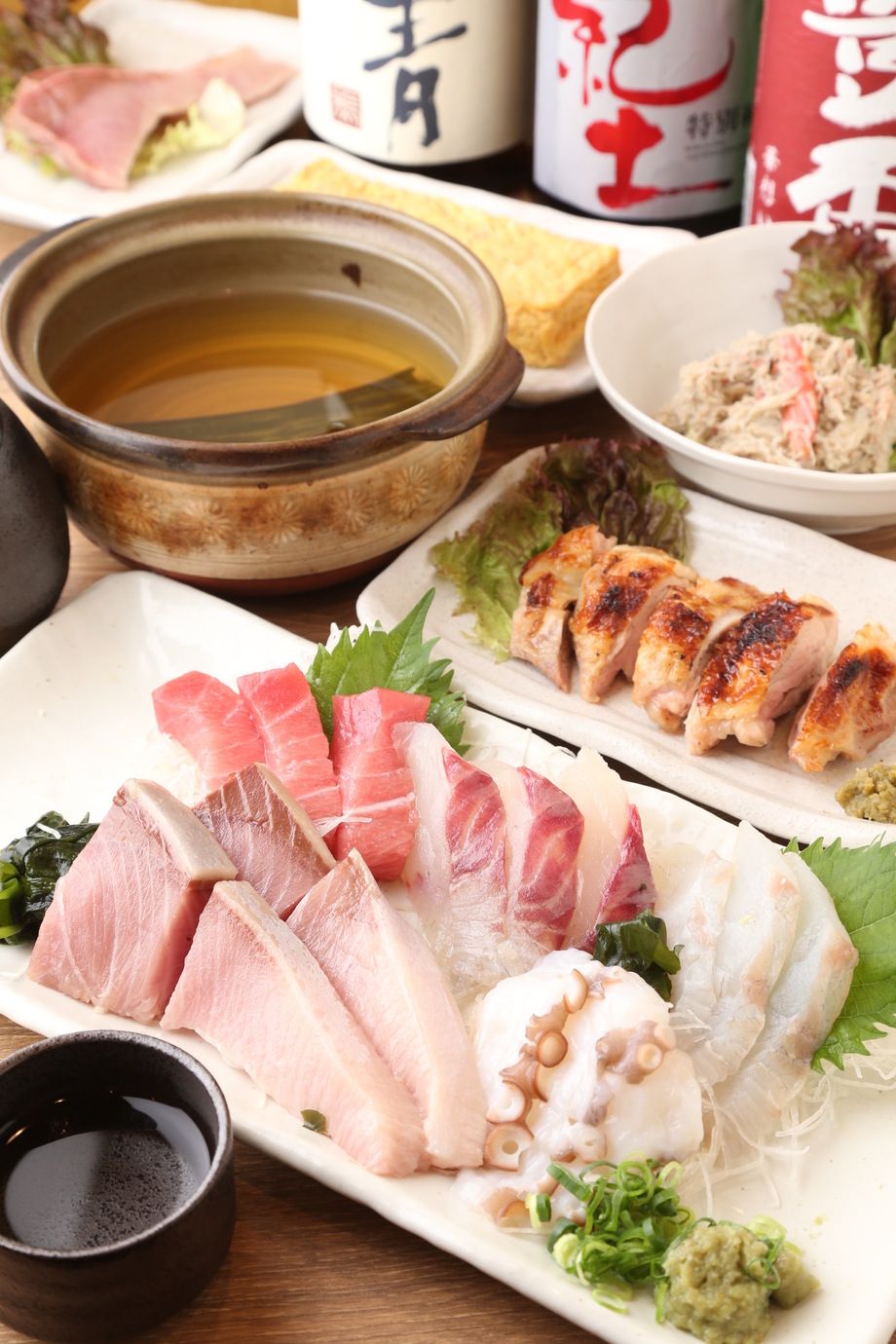 【◆宴会コース◆】（全９品） ＋ ２Ｈ飲放付（4500円　　　※5300円、5800円コース等ご予算に応じておつくりします。）