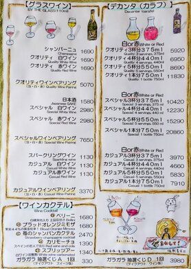 ワインリスト・グラスワイン・デカンタ　WINE MENU
