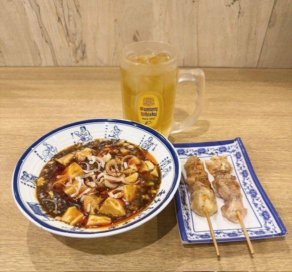 晩酌Bセット（ドリンク・麻婆豆腐・もも串揚げ２本）