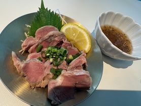 低温調理砂肝鳥刺し風　ねぎ塩ダレレモン