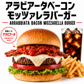 アラビアータベーコンモッツァレラバーガー