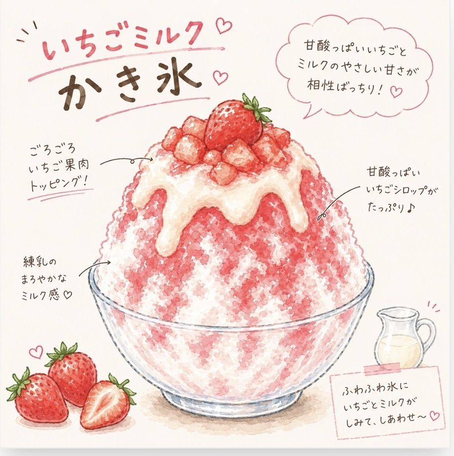 かき氷　苺みるく