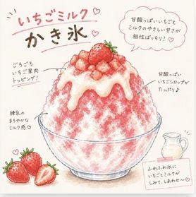 かき氷　苺みるく