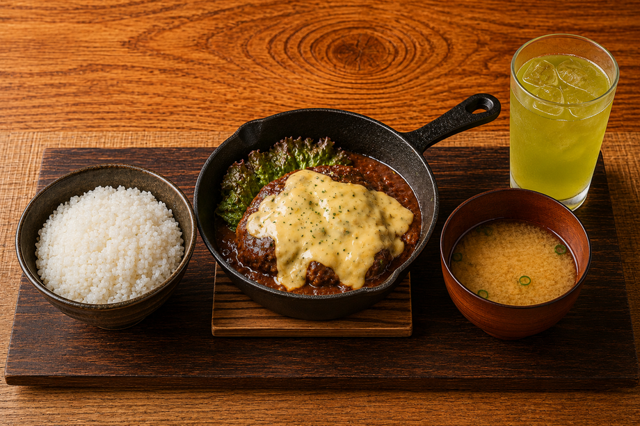 ビアチーズカレーバーグ定食(ご飯・味噌汁・ドリンク付き)