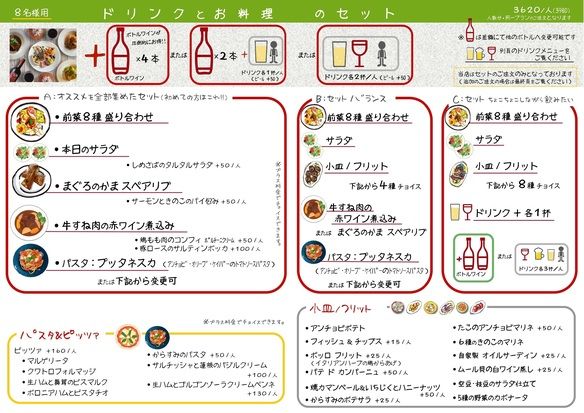 【８名様用メニュー】　