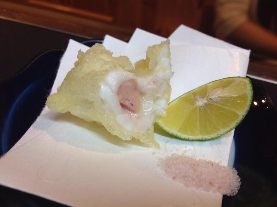 愛媛かわはぎの肝包み天ぷら