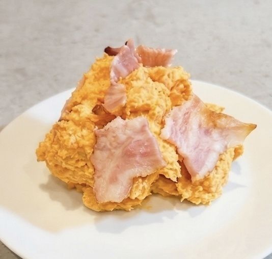 悪魔の甘じょっぱさ オレンジスイートポテトとボンレスハムのポテサラ