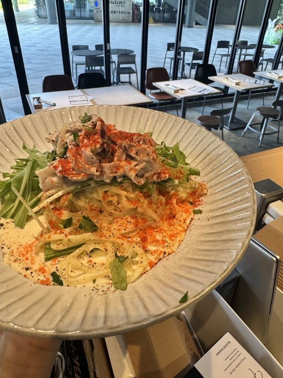 【今週の冷製パスタ】豚しゃぶの冷製胡麻だれクリームパスタ