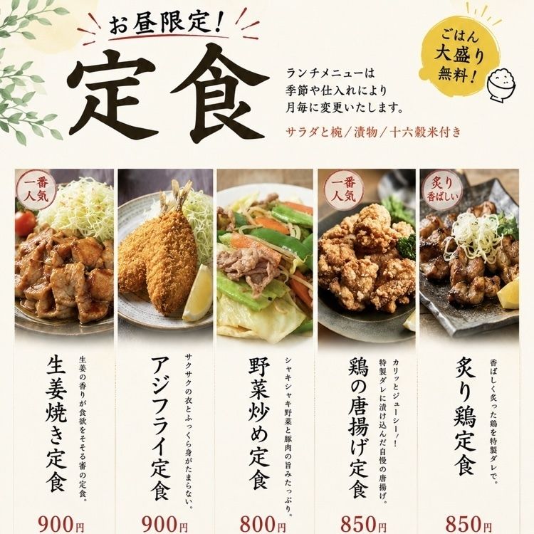 お昼限定『定食』メニュー