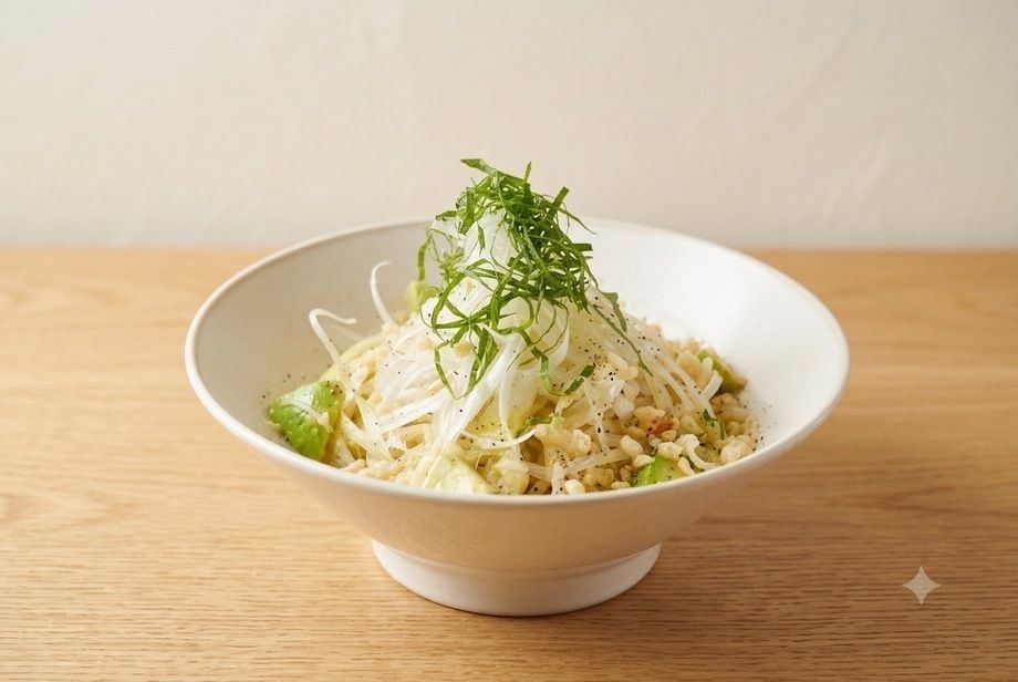 【lunchセット】冷製🥑アボカド尽くしの和風クリームまぜそば〜大葉香る仕立て〜✨
