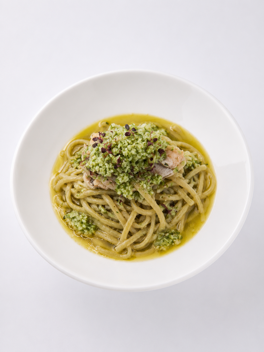 【ランチ】鮎と蓼のコンフィと夏青野菜のアーリオオーリオ+フォカッチャ