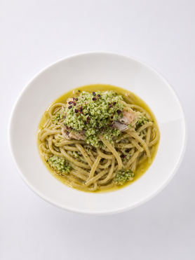 【ランチ】鮎と蓼のコンフィと夏青野菜のアーリオオーリオ+フォカッチャ