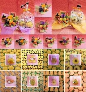 実りの秋をイメージしたプリザーブドフラワーアレンジとカボチャや栗などを使った秋の焼き菓子のギフトセット(^^♪