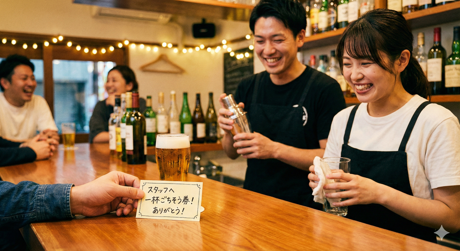 スタッフにドリンクを奢る