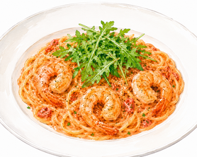 ぷりぷりエビのトマトクリームパスタ