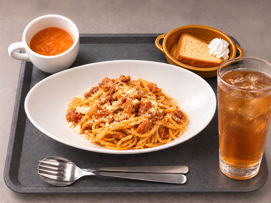 月〜木🌙夜限定パスタセット🌙 旨み凝縮♡ベーコンと玉ねぎのアマトリチャーナ🍅スープ/デザート/選べるドリンク付