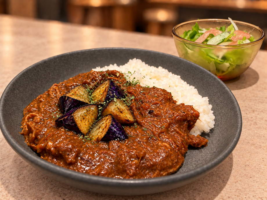 【ｻﾗﾀﾞ】なすカレー