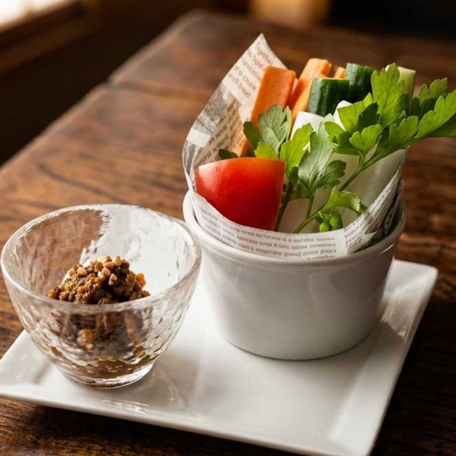 野菜スティック蕎麦味噌バジルディップ