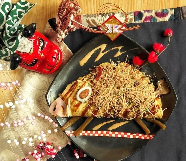 今年の干支“いのしし”モチーフのお好み焼きを期間限定提供！天童『なかまっこ』