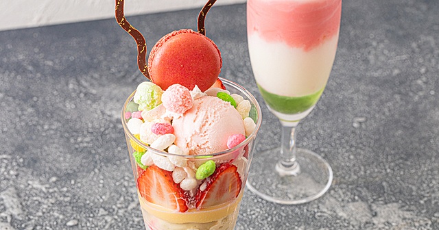 【3/1〜】春の訪れを感じる桃色の限定パフェが登場!山中湖『グリルダイニングG』