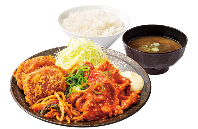 1/24〜｜旨辛ガーリックと鉄板焼き豚キムチが自慢の新定食が『からやま』に登場