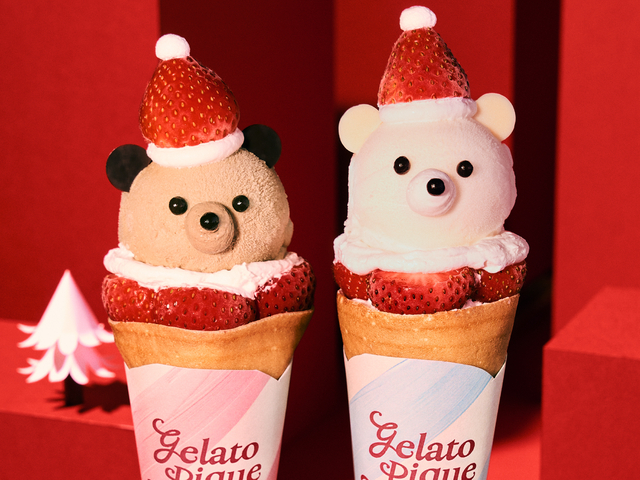 いちごの帽子のベアサンタクレープはこの冬の主役！ホリデーフェア開催『gelato pique cafe』