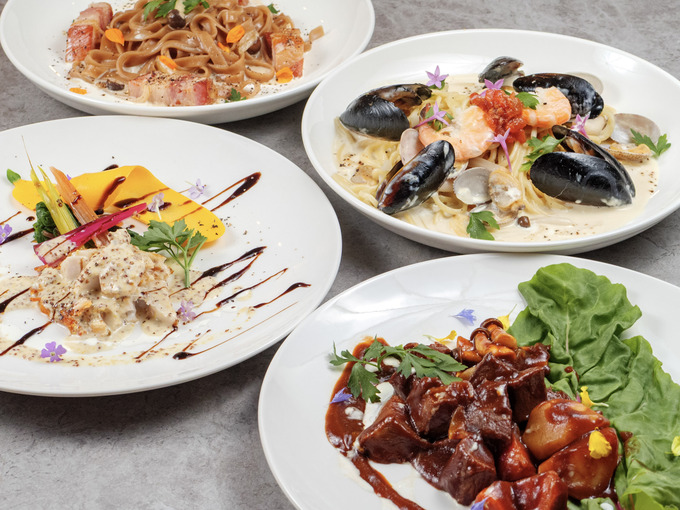 浜松町のイタリアンレストラン『Tokyo Italiana michi』の代表料理(カルボナーラとペペロンチーノ、ソテー、煮込み料理)