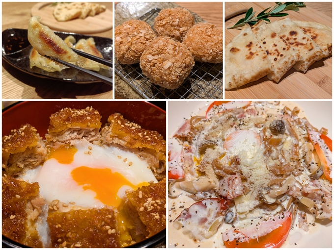 餃子、ザクザクチキン、ボレッキ、鳥カツ丼、カルボナーラ