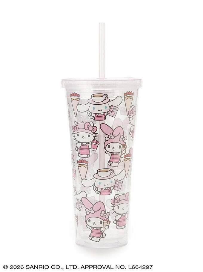 カフェスタッフ姿のキャラクターがデザインされたクリアタンブラー